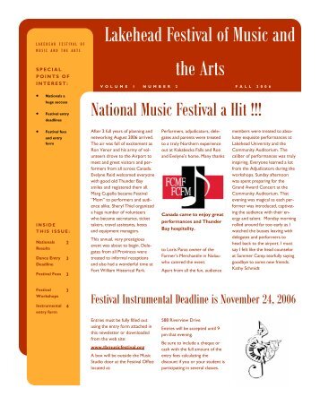 Newsletter Vol. 1 Number 2 Fall edition - Lakehead Festival of Music ...