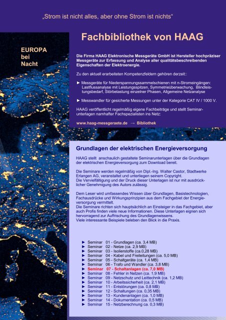 Seminar 07 - Schaltanlagen - HAAG Elektronische Messgeräte GmbH