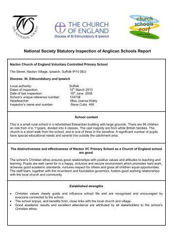 National Society Statutory Inspection of Anglican Schools Report