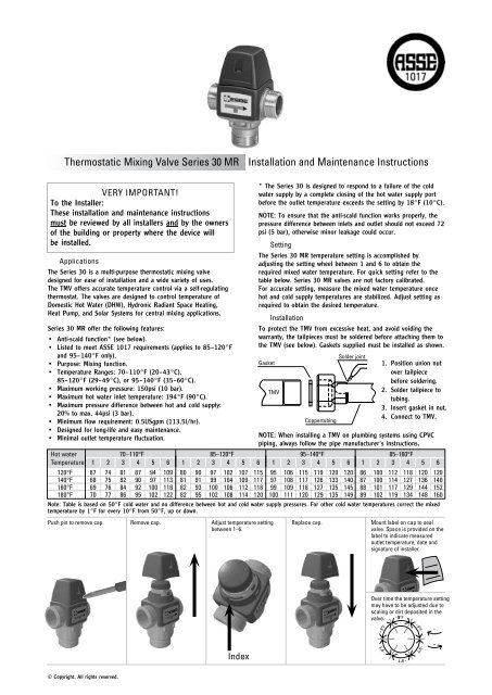Spille computerspil skildring Arving ESBE Series 30 MR Thermostatic Mixing Valves Instructions