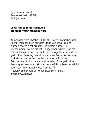 Lokalradios in der Schweiz - die genormten Unterhalter ... - jacomet.ch