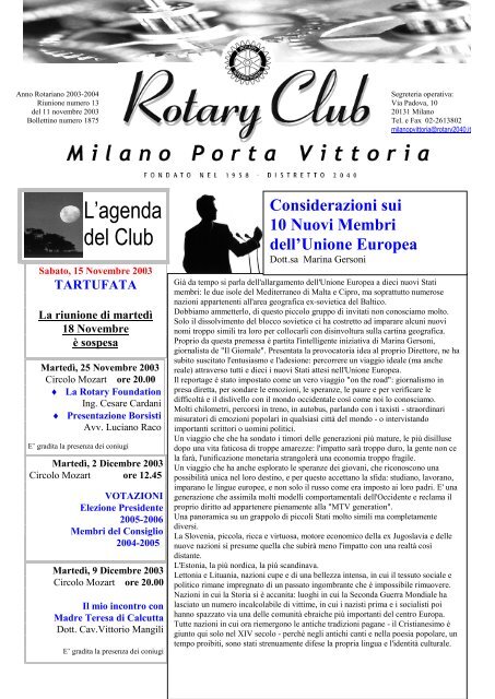 Notiziario n. 13 - Rotary Milano Porta Vittoria