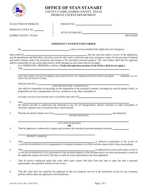 Emergency Intervention Order - Harris County Clerk's Office