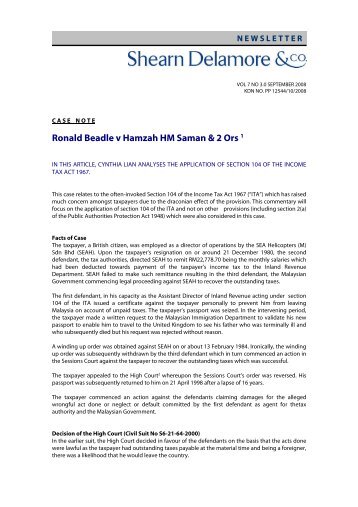 Ronald Beadle v Hamzah HM Saman & 2 Ors 1 - Shearn Delamore