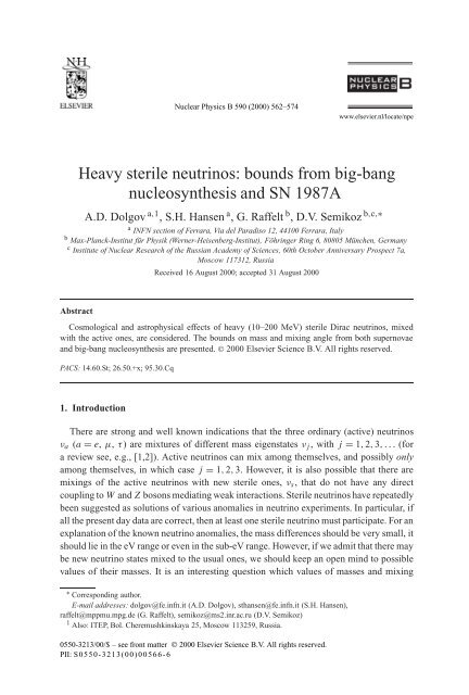 Heavy sterile neutrinos - MPP Theory Group