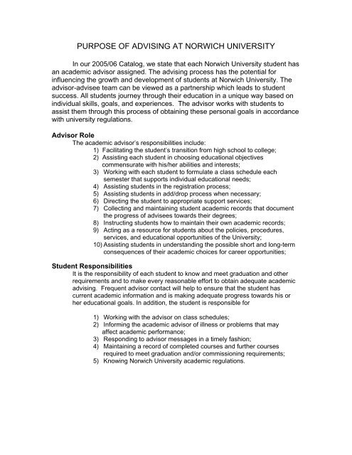 Academic Advising Norwich University