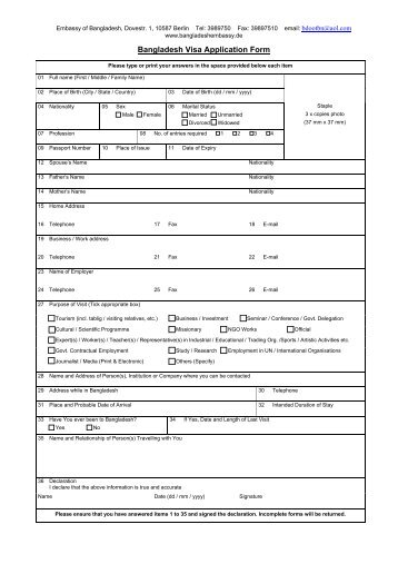 Bangladesh Visa Application Form - Visum Dienst Berlin