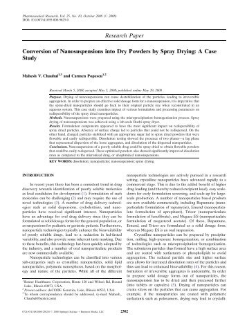 Research Paper Conversion of Nanosuspensions into Dry Powders ...