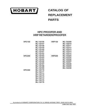 CATALOG OF REPLACEMENT PARTS - Hobart