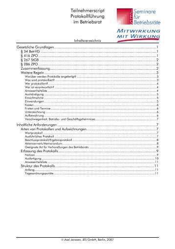 Teilnehmerscript ProtokollfÃ¼hrung im Betriebsrat