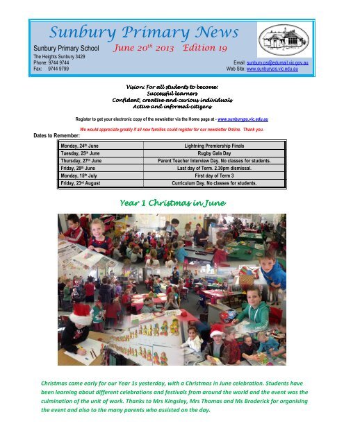 Newsletter No 19 June 20 2013 - Sunbury Primary School