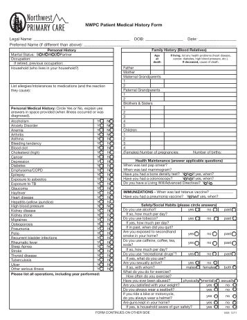 Patient Medical History Form