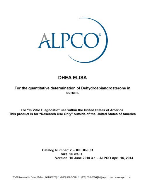 DHEA ELISA - ALPCO Diagnostics