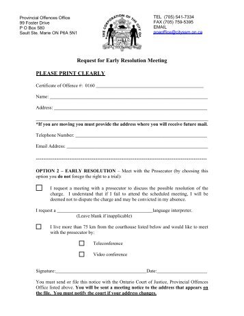 Request for Early Resolution Meeting PLEASE PRINT CLEARLY ...