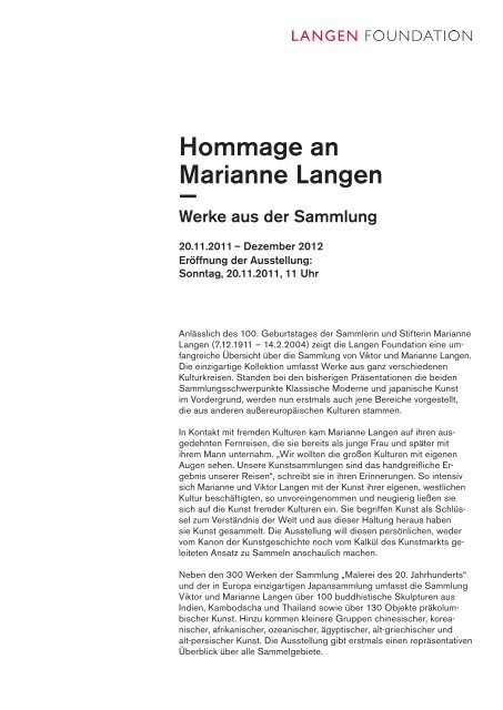 Hommage an Marianne Langen â - Langen Foundation