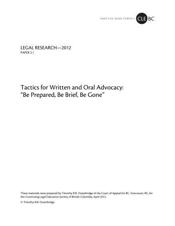 Tactics for Written and Oral Advocacy - The Continuing Legal ...