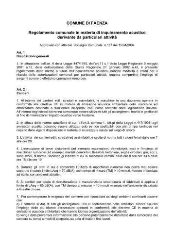 Regolamento comunale in materia di inquinamento acustico ...