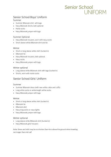 Senior School Uniform Guide (PDF) - Billanook College