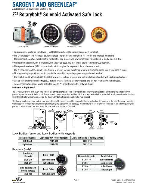 Product Catalog - Sargent and Greenleaf