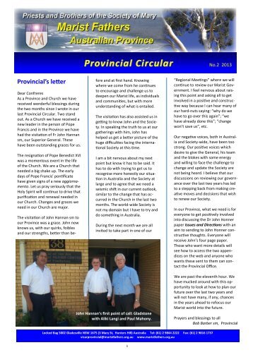 Provincial Circular - Marist Fathers Australia and Japan