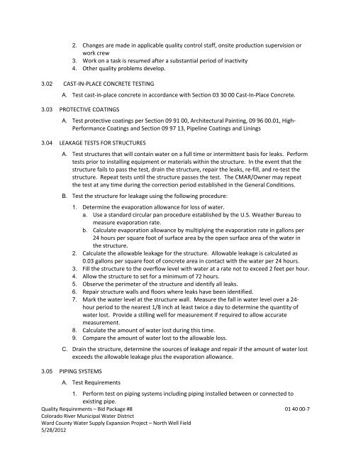 Bid Package 08 North Well Field - Garney Construction