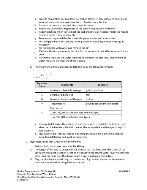 Bid Package 08 North Well Field - Garney Construction