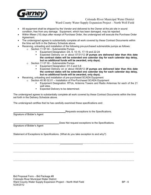 Bid Package 08 North Well Field - Garney Construction