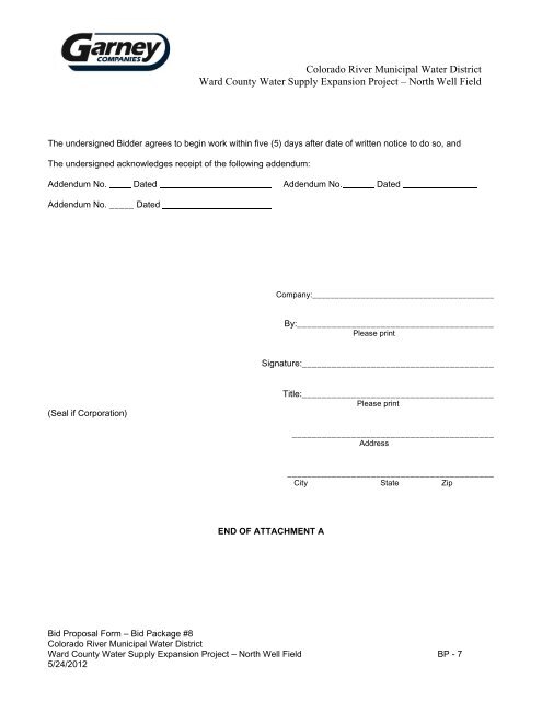 Bid Package 08 North Well Field - Garney Construction