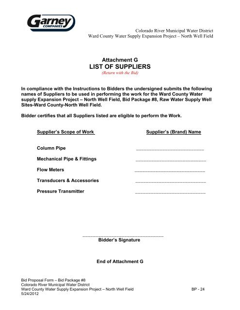 Bid Package 08 North Well Field - Garney Construction