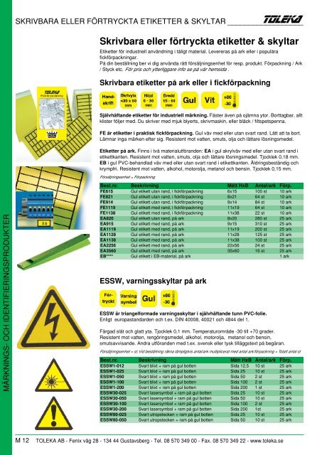 Part-, kabel- och ledningsmärkning - Toleka