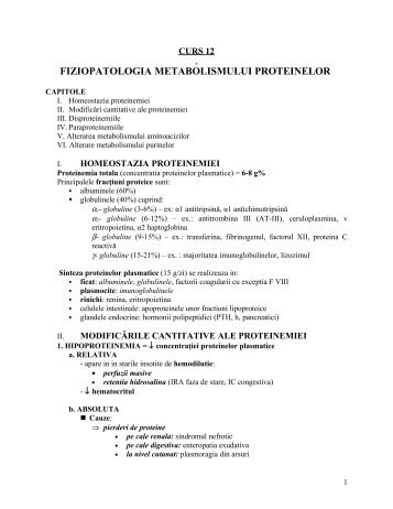 Curs 12 â Fiziopatolologia metabolismului proteic - OvidiusMD