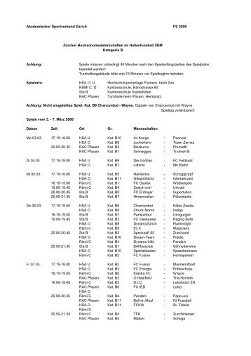 Spielplan Kategorie B - ASVZ