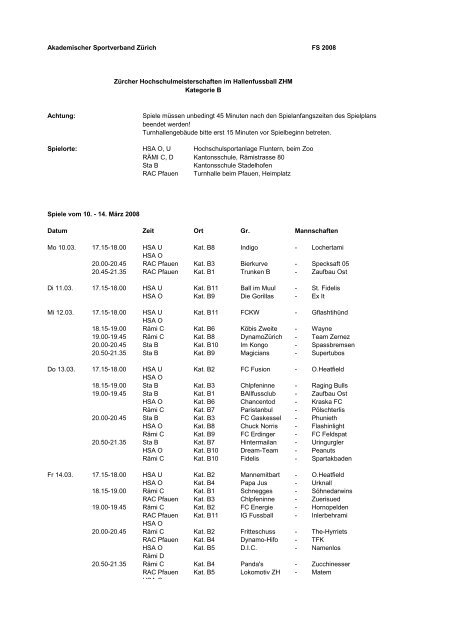 Spielplan Kategorie B - ASVZ