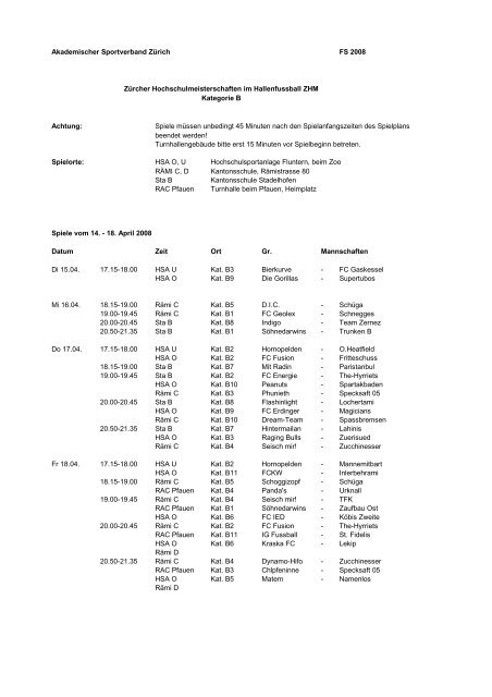 Spielplan Kategorie B - ASVZ