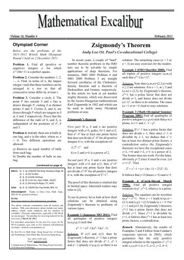 Zsigmondy's Theorem - Department of Mathematics - The Hong ...