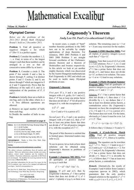 Zsigmondy's Theorem - Department of Mathematics - The Hong ...