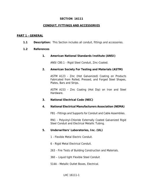 LHC 16111-1 SECTION 16111 CONDUIT, FITTINGS AND ...