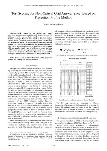 Test Scoring for Non-Optical Grid Answer Sheet Based on ... - ijiet