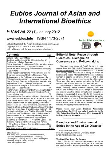 Eubios Journal of Asian and International Bioethics - Eubios Ethics ...