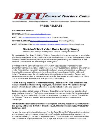 PRESS RELEASE Back-to-School Video Goes Terribly Wrong