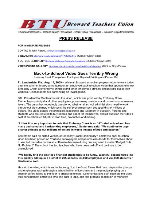 PRESS RELEASE Back-to-School Video Goes Terribly Wrong