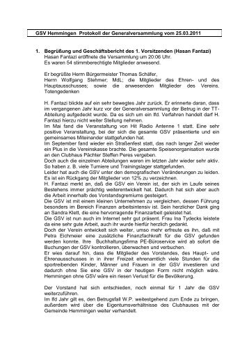 Protokoll zur Generalversammlung als PDF - GSV Hemmingen