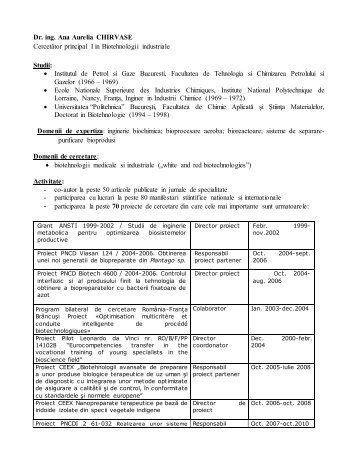 Dr. ing. Ana Aurelia CHIRVASE CercetÄtor principal I in ... - ICECHIM