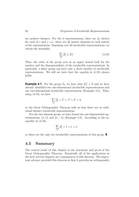 Chapter 4 Properties of Irreducible Representations