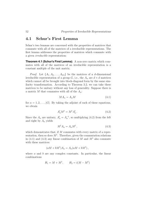 Chapter 4 Properties of Irreducible Representations