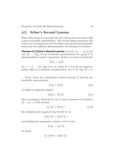 Chapter 4 Properties of Irreducible Representations