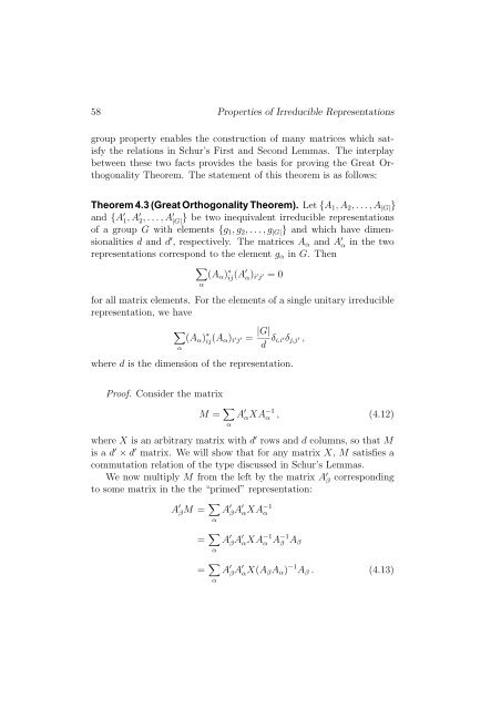 Chapter 4 Properties of Irreducible Representations