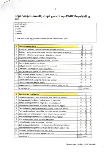 Beperkingen-invullijst of scoringslijst (in pdf)