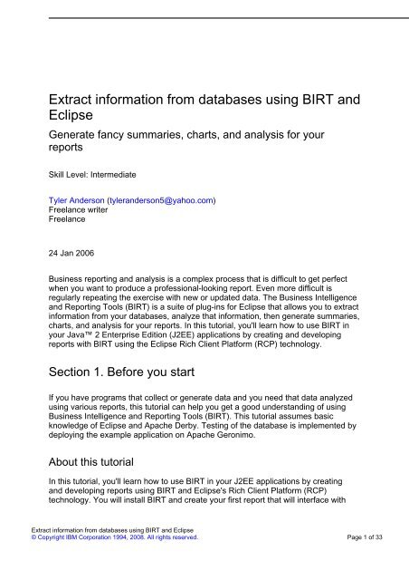 Eclipse Birt Chart Examples