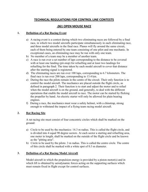 Control Line Rat Racing technical regulations for control line contests .061 open mouse race